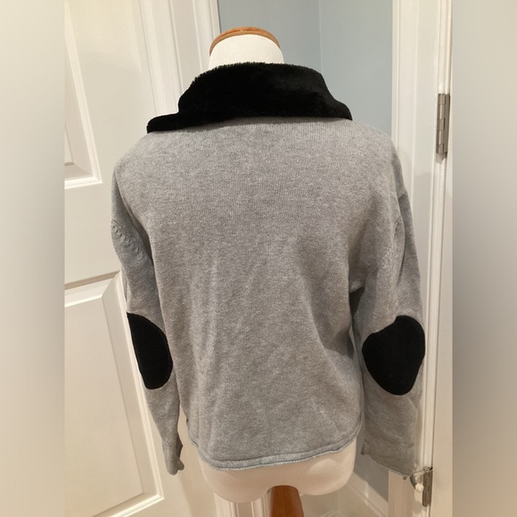 HAND MADE DESIGNER CAT CARDIGAN SWEATER W/ REMOVABLE FUR COLLAR. SZ XL - Picture 3 of 6